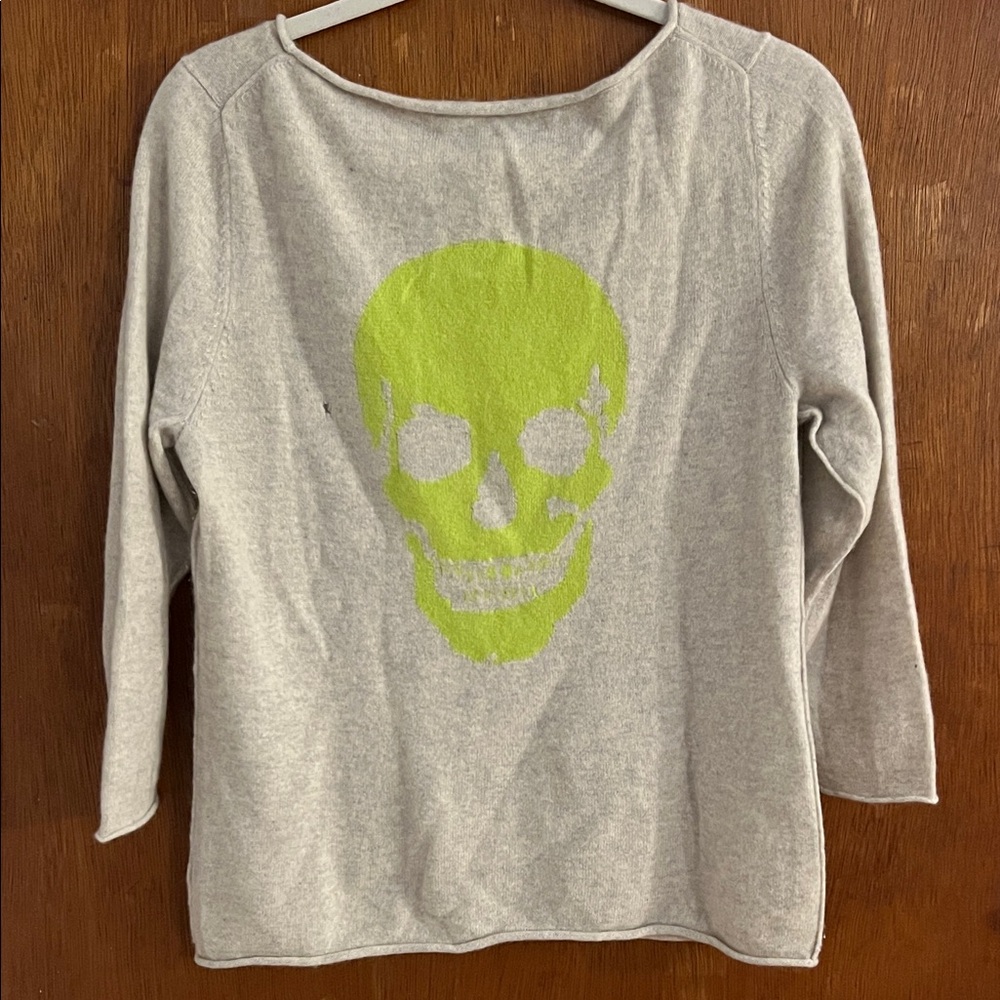 Skull Cashmere Gray Sweater with Neon Skull